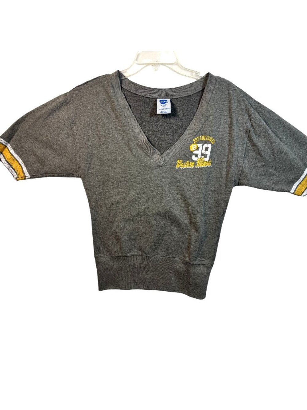 Western Illinois NCAA Gray V-Neck Shirt Size S Cotton Blend